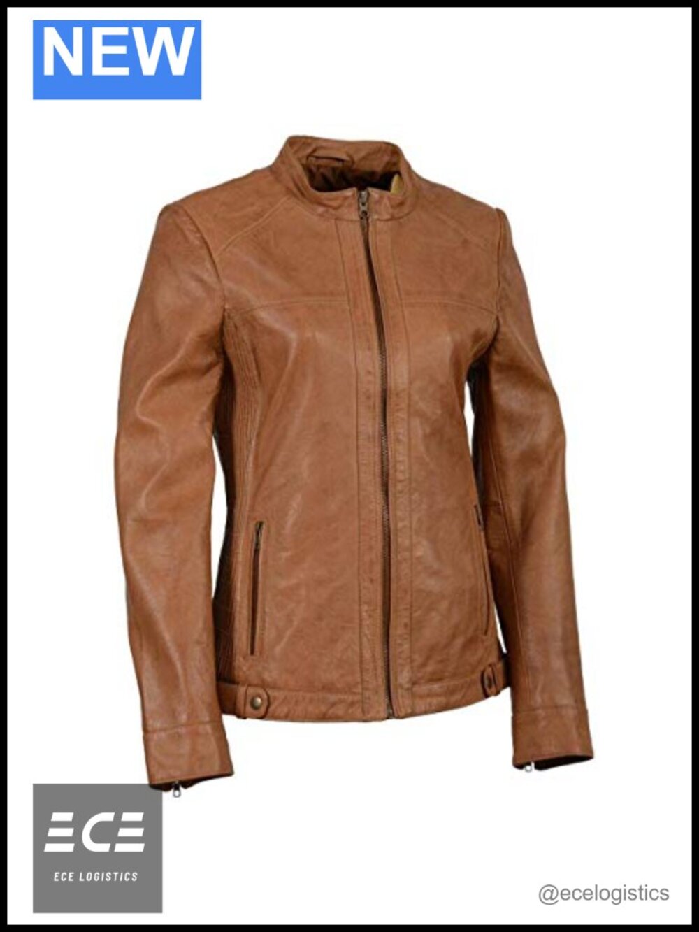 Women's Zip Front Leather Jacket with Side Stretch Fitting